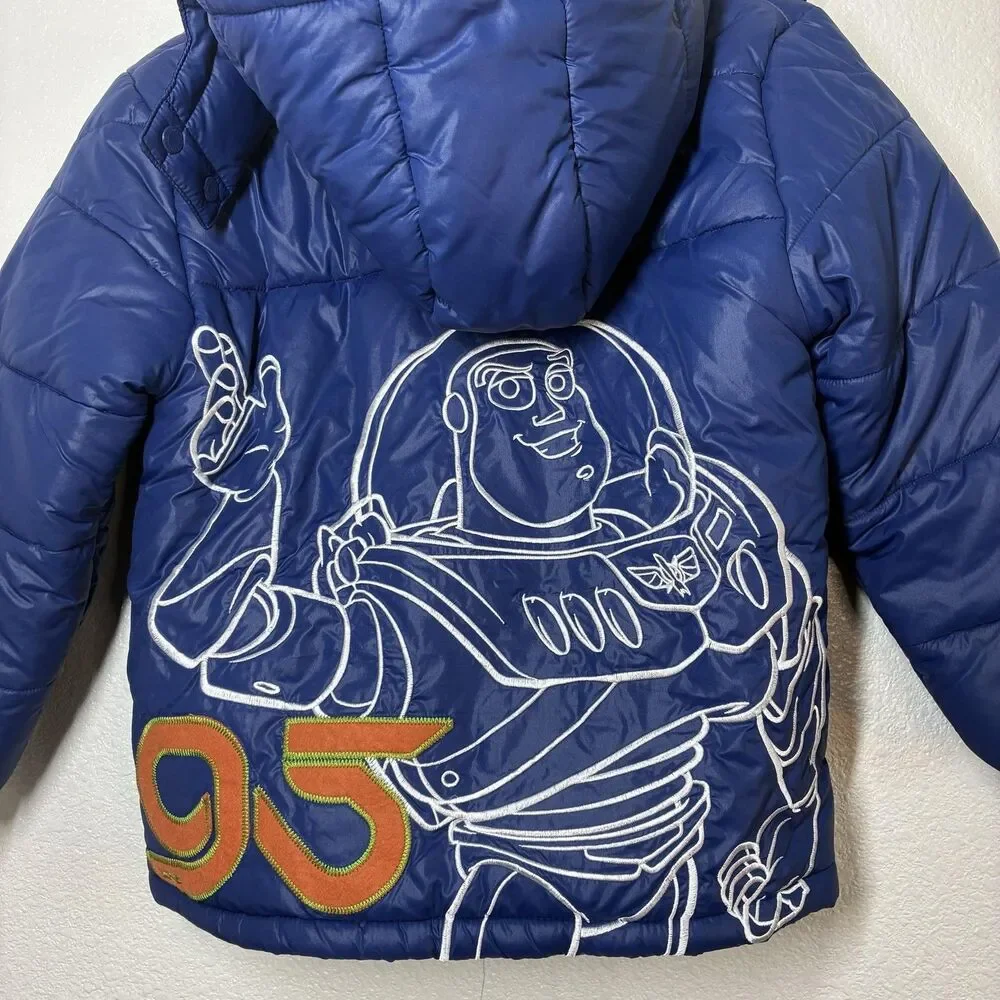 Buzz Lightyear Toy Story Disney Store Jacket Kids 7/8 Blue Puffer Hooded Winter